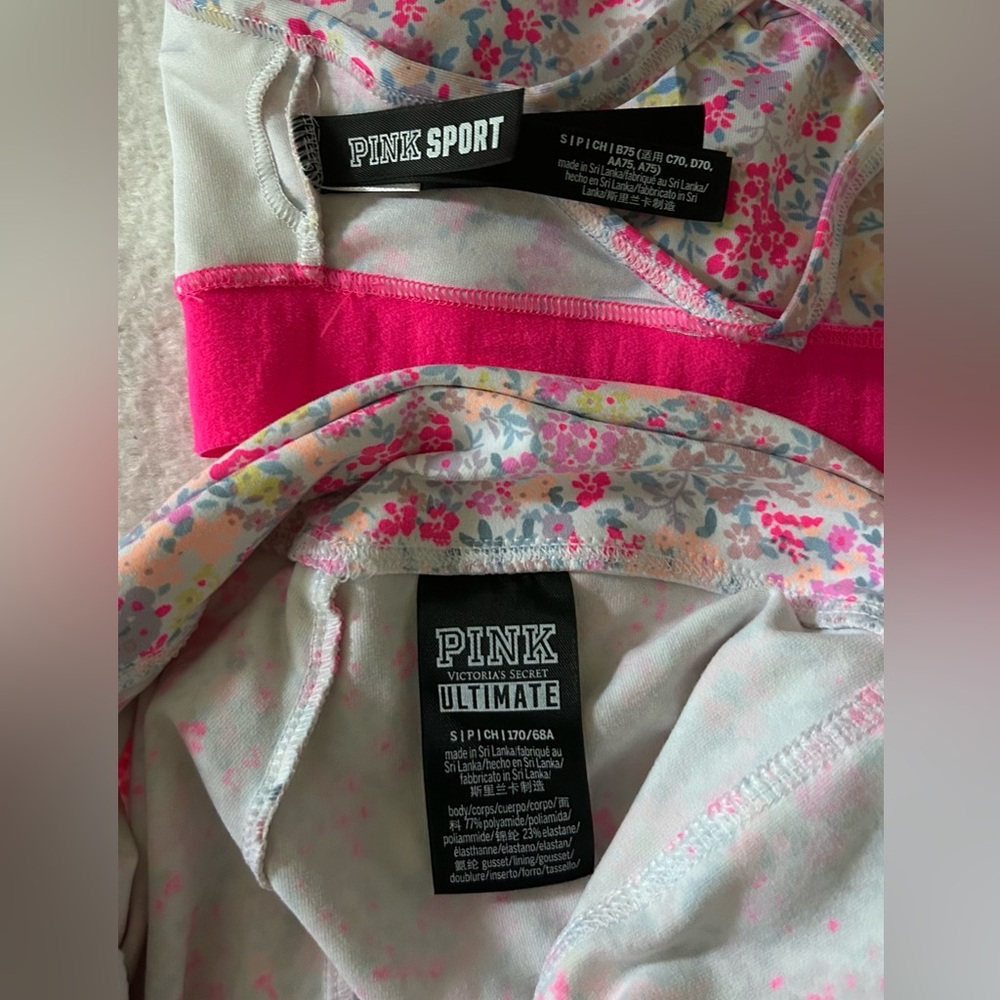 Victoria Secret Pink Floral Sports Bra & Leggings Set with Side Pockets Size: S - Picture 6 of 6